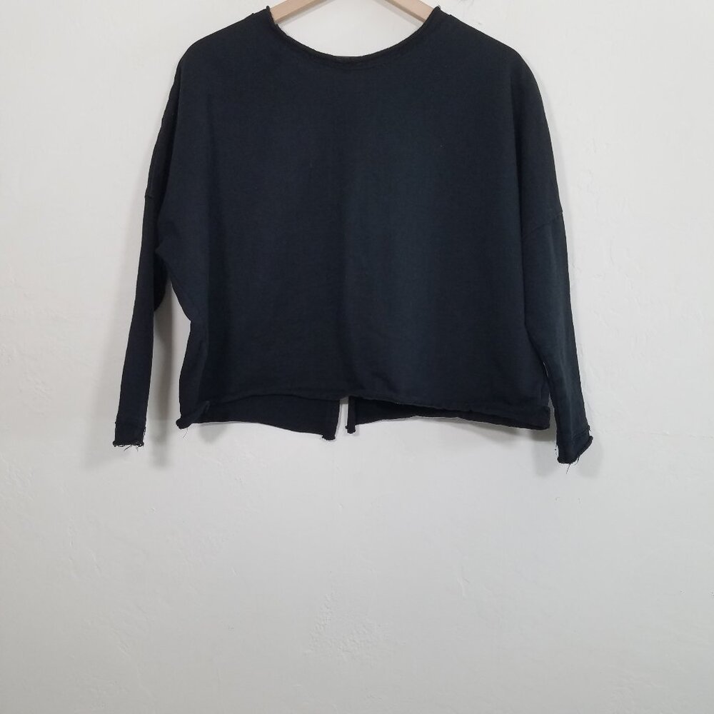 Planet Cotton Full Back Slit Shirt Oversized Top Long Sleeve Black Size 1